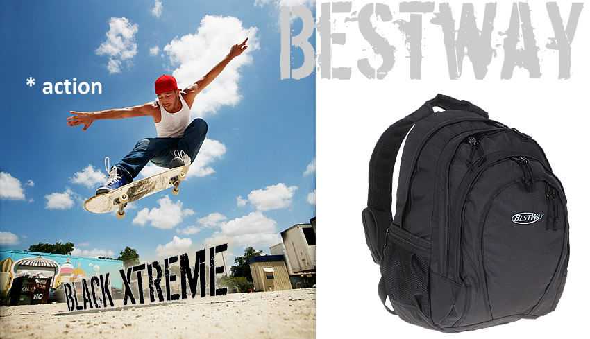 Rucksack BESTWAY BLACK XTREME Schulrucksack Daypack 3 Hauptfächer 