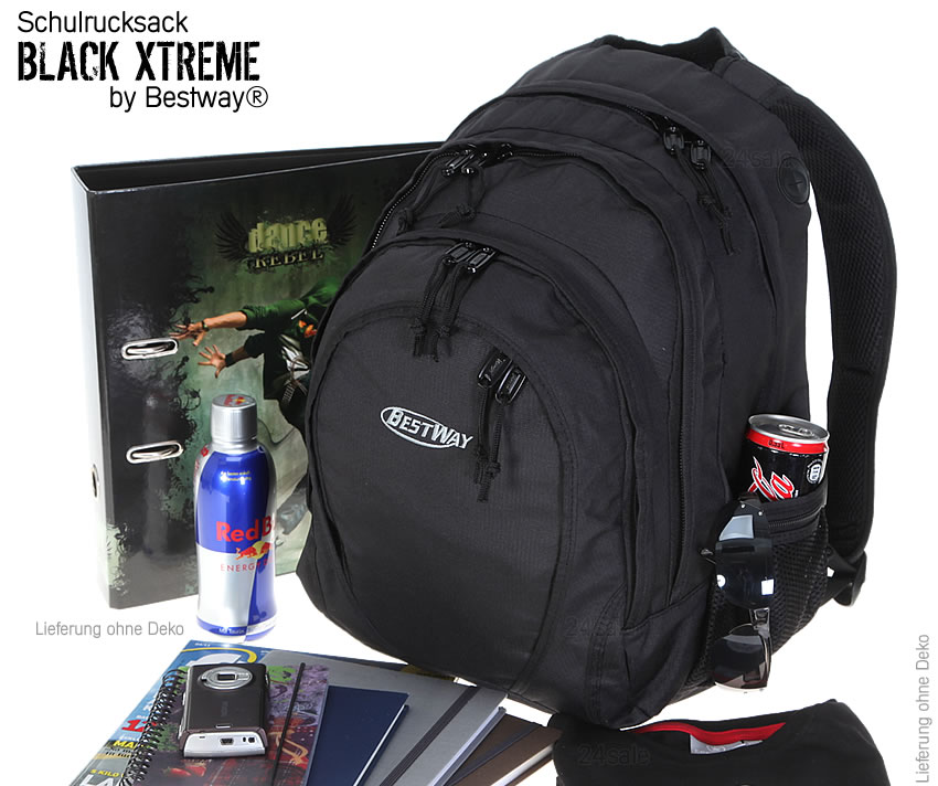 Rucksack BESTWAY BLACK XTREME Schulrucksack Daypack 3 Hauptfächer 