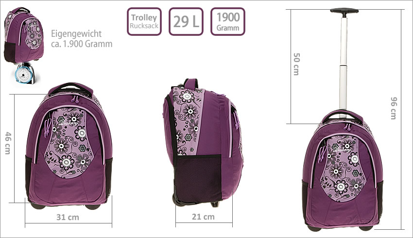 Trolley Rucksack ROLLY FLOWER Schultrolley Flower LILA  