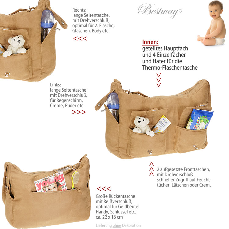 Wickeltasche BESTWAY XL + Wickelmatte Baby Tasche CREAM  