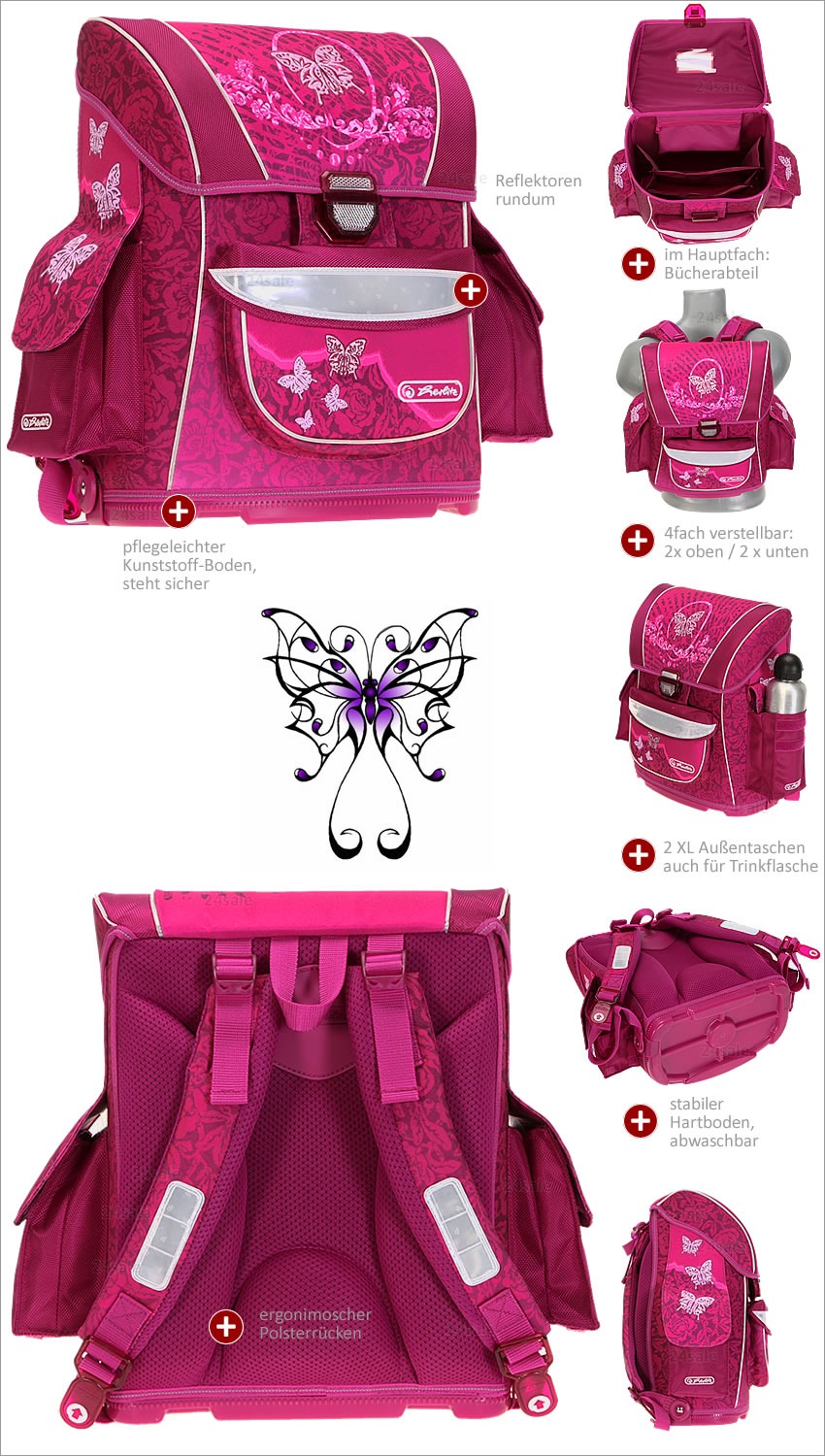 Set HERLITZ MIDI Butterfly Schulranzen Ranzen LILA  