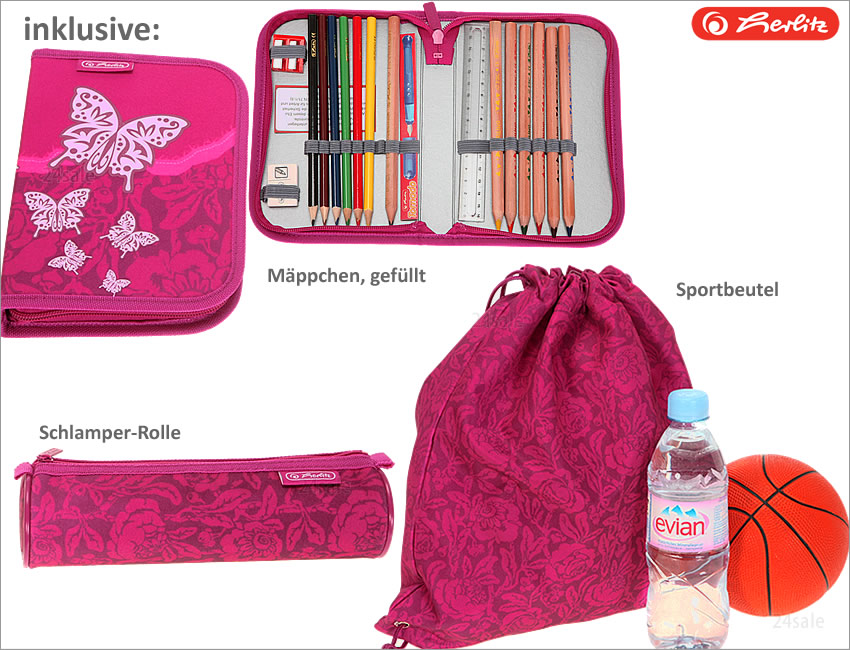 Set HERLITZ MIDI Butterfly Schulranzen Ranzen LILA  