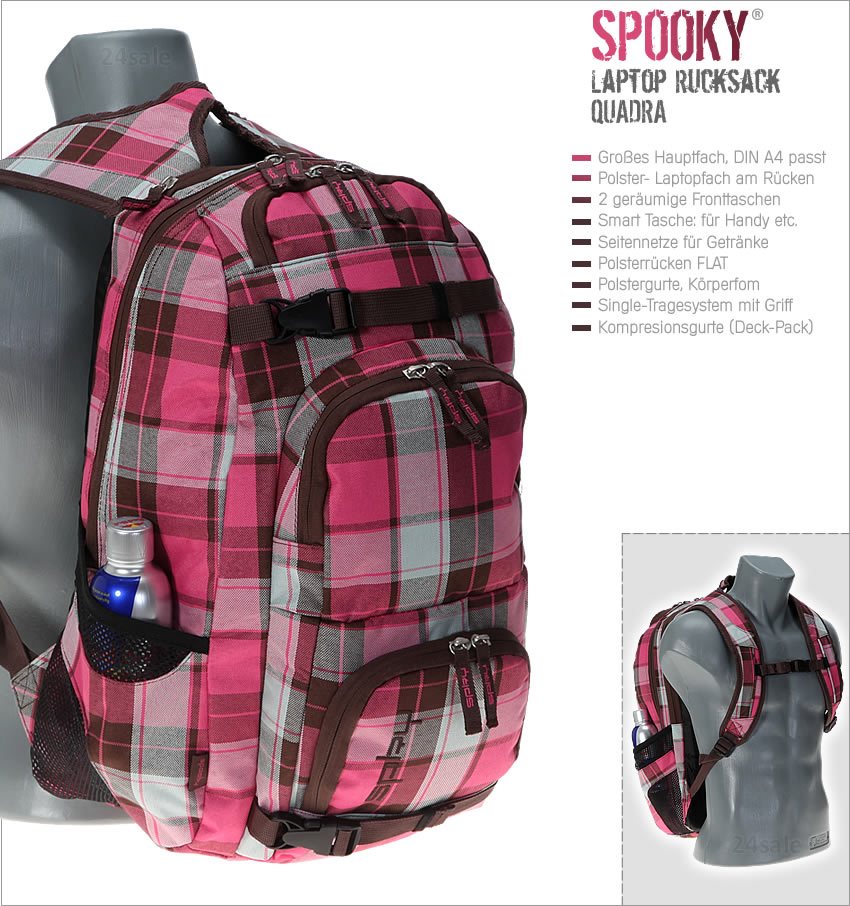 Rucksack SPKY QUADRA Notebookrucksack Schulrucksack 17 Zoll Braun Karo