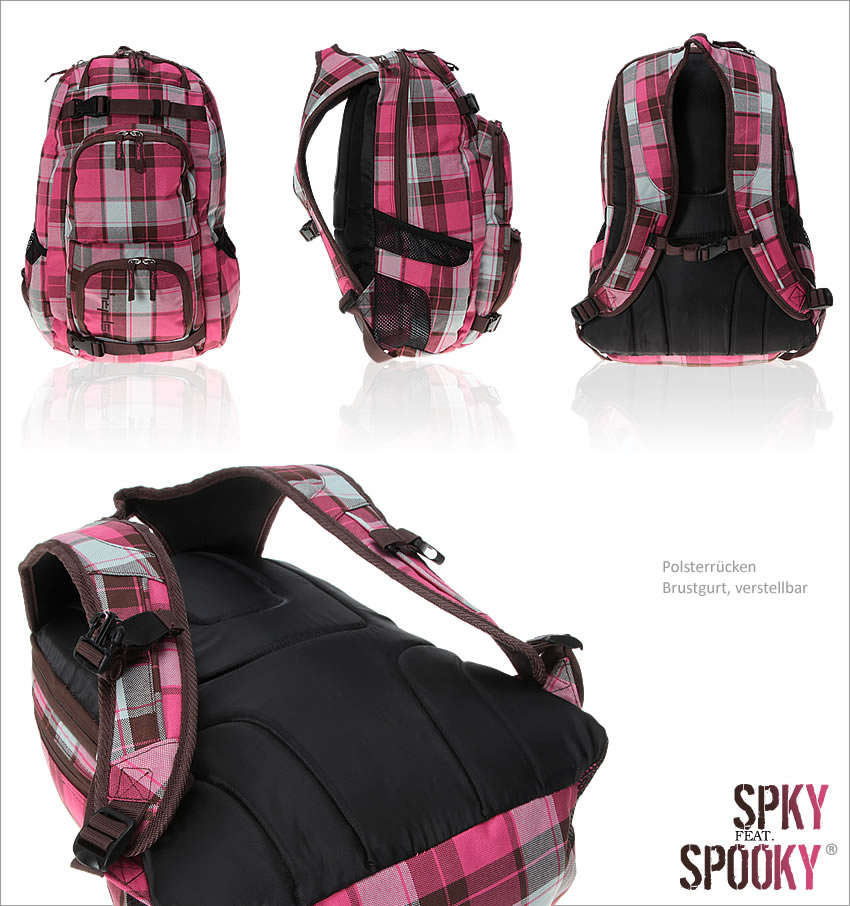 Rucksack SPKY QUADRA Notebookrucksack Schulrucksack 17 Zoll Braun Karo