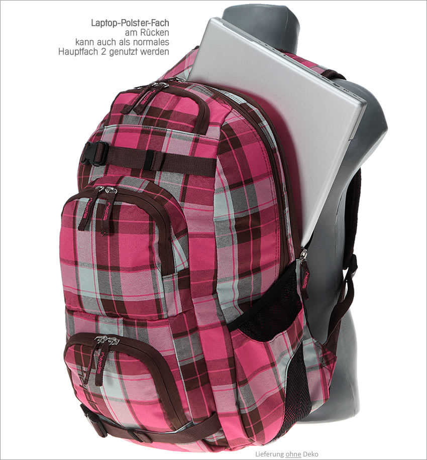 Rucksack SPKY QUADRA Notebookrucksack Schulrucksack 17 Zoll Braun Karo